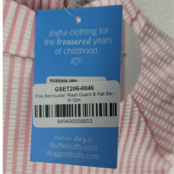 Ruffle Butts Pink Searsucker Top Bottoms Baby Swim Suit UPF 50+ 6-12 months NWT - Picture 6 of 9